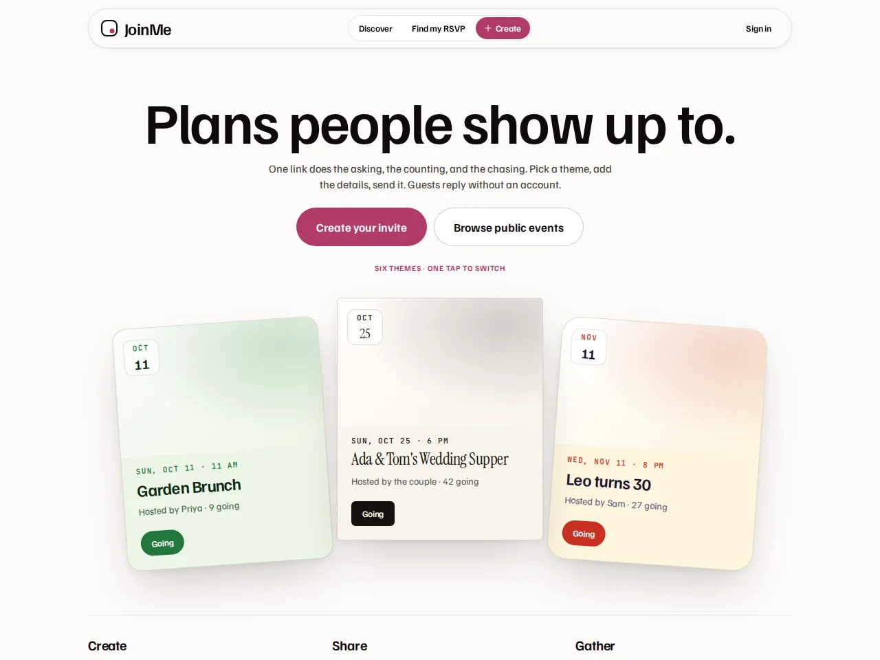Screenshot of the JoinMe RSVP interface