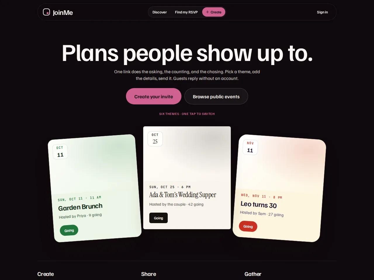 Screenshot of the JoinMe RSVP interface